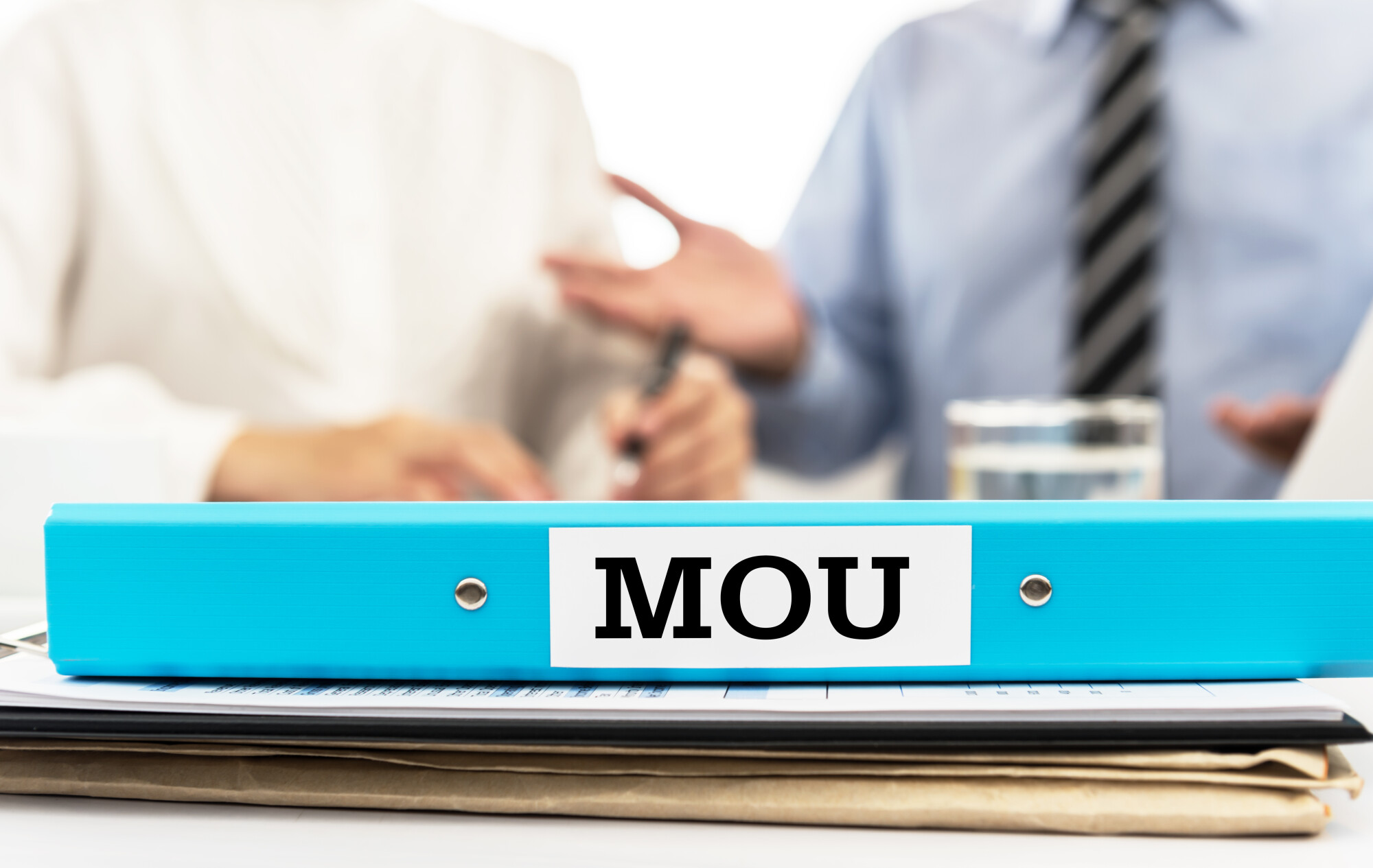 Blue binder that readers "MOU"